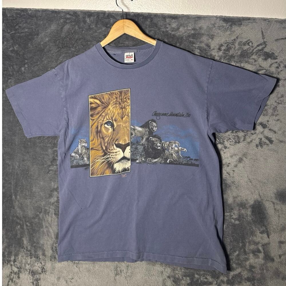 VTG 90s Cheyenne Mountain Zoo Lion Single Stitch T Shirt XL Anvil Red Bar USA!